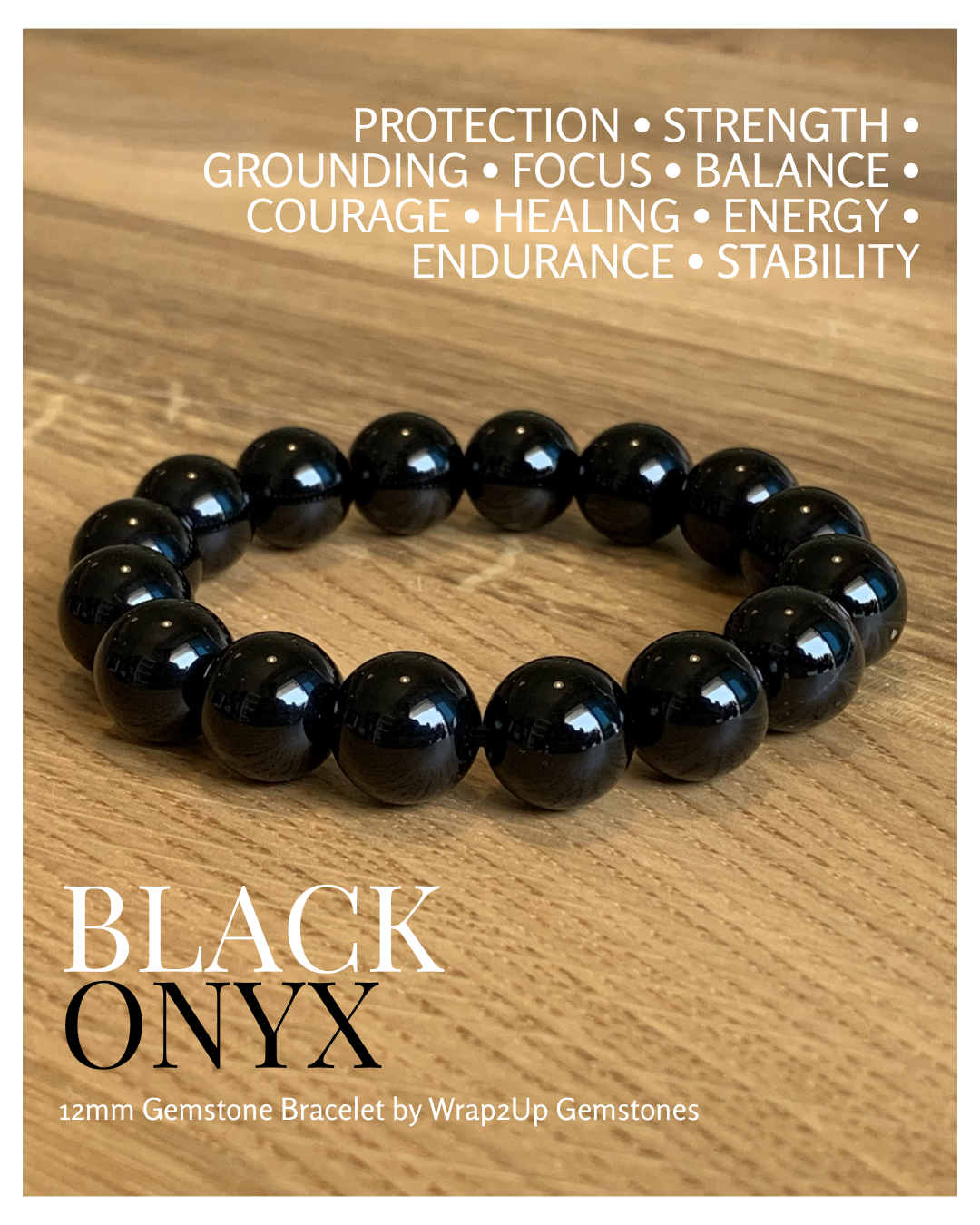 BLACK ONYX 12mm GEMSTONE BRACELET