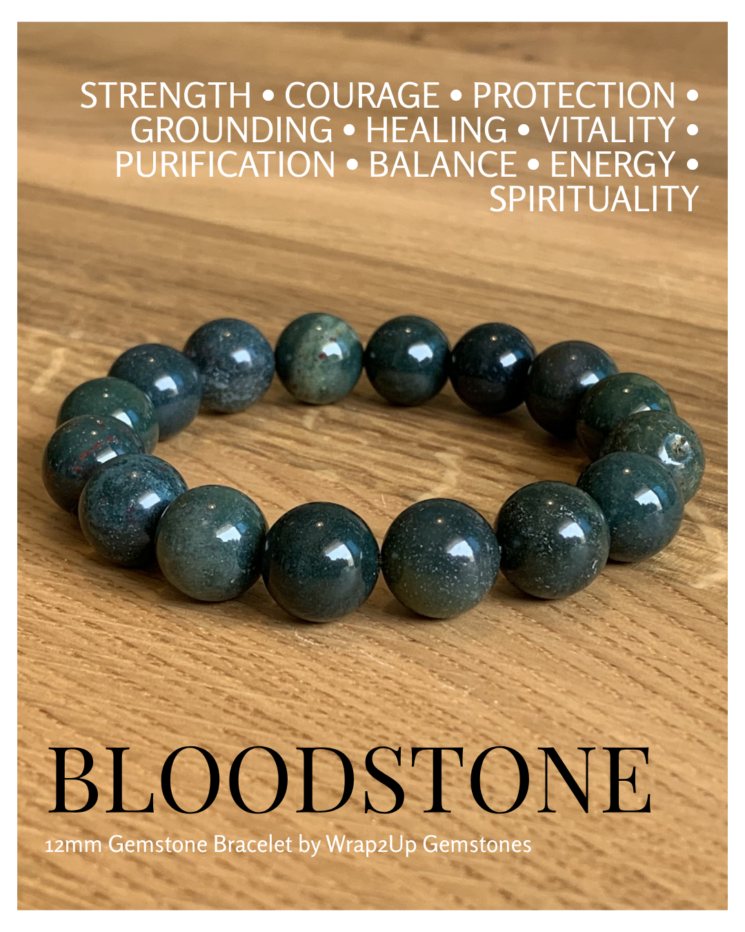 BLOODSTONE 12mm GEMSTONE BRACELET