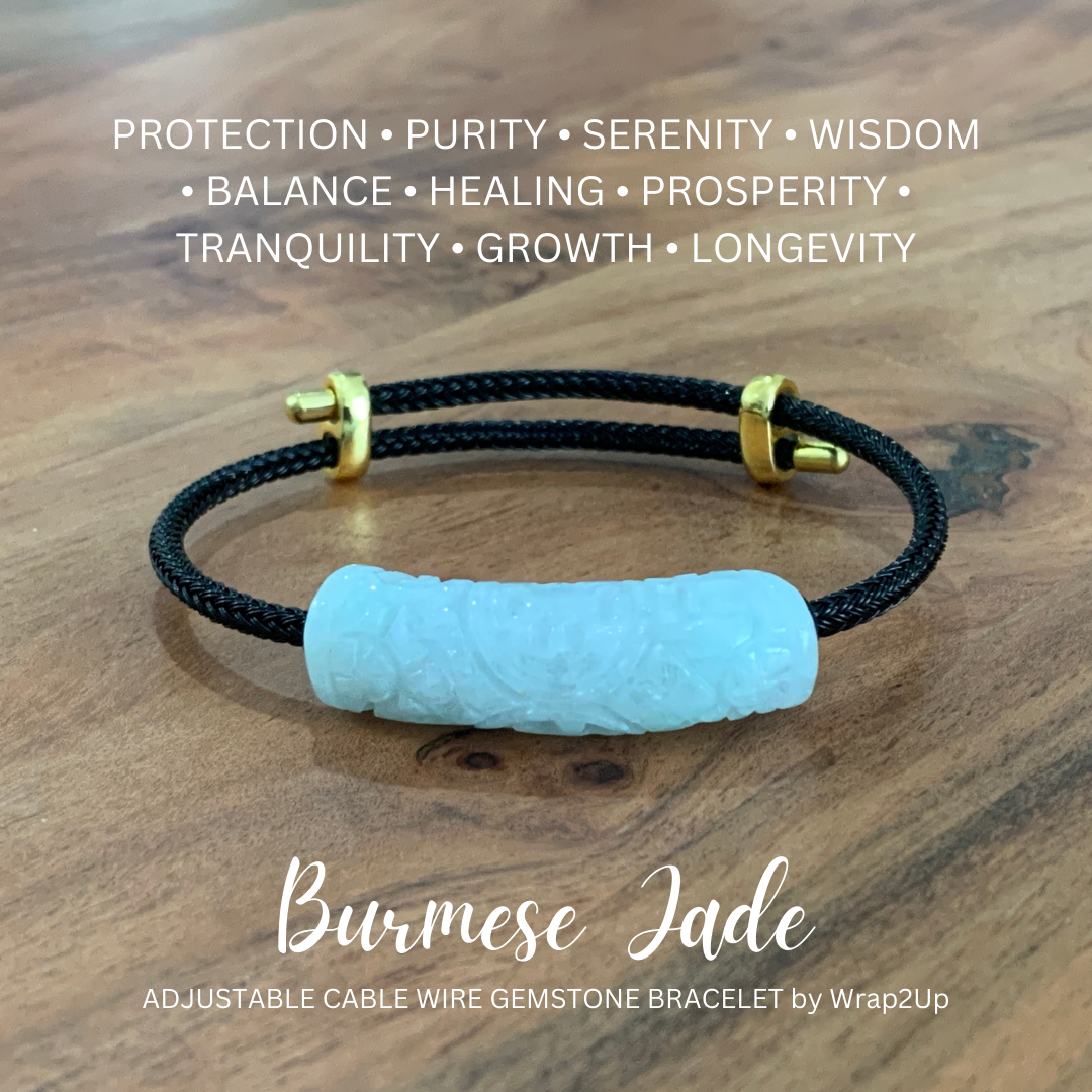 BURMESE JADE MONEY BAR CABLE WIRE CORD GEMSTONE BRACELET