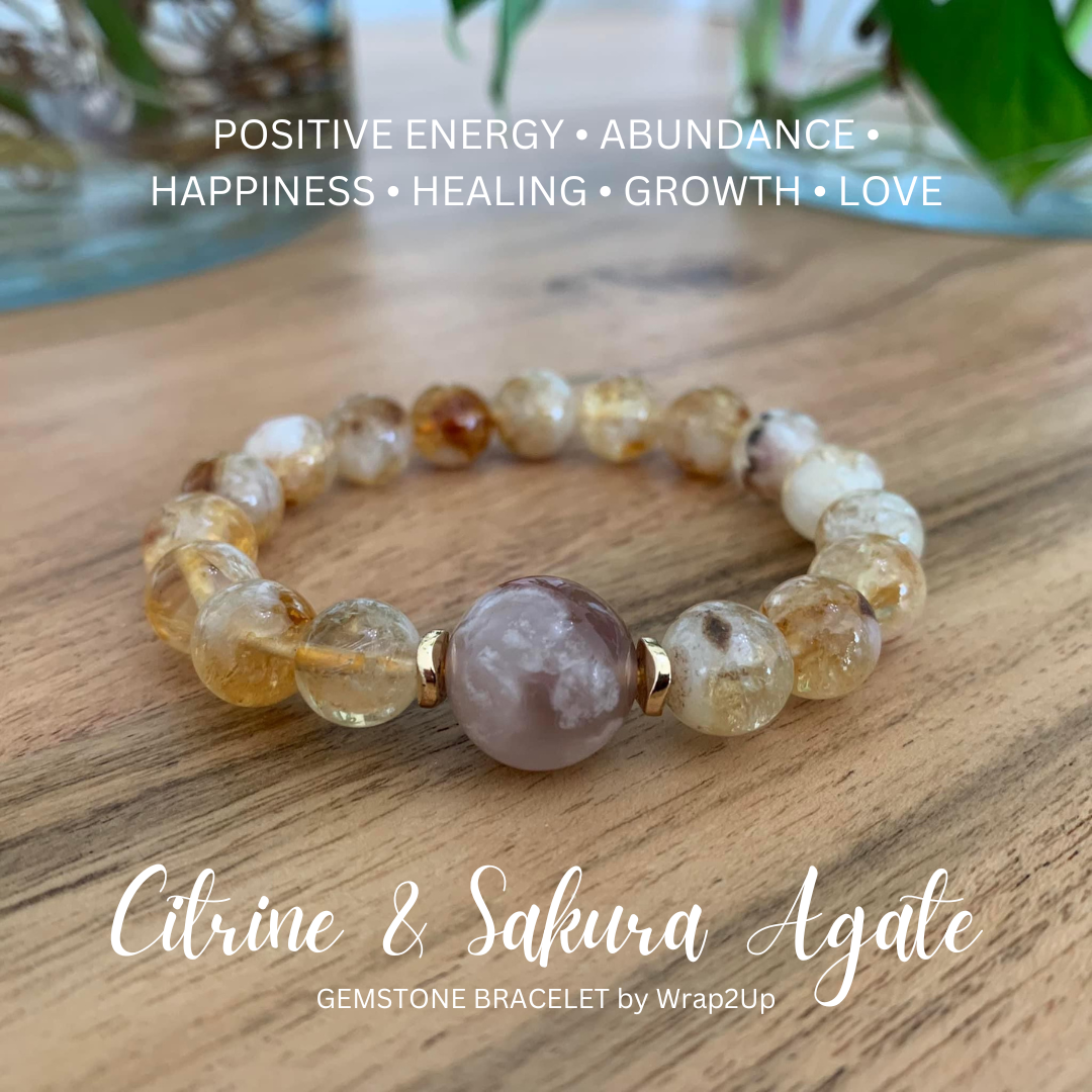 CITRINE & SAKURA AGATE GEMSTONE BRACELET