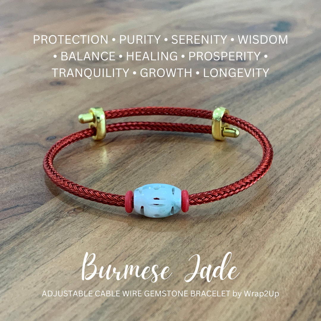 BURMESE JADE FLOWER BEAD CABLE WIRE CORD GEMSTONE BRACELET