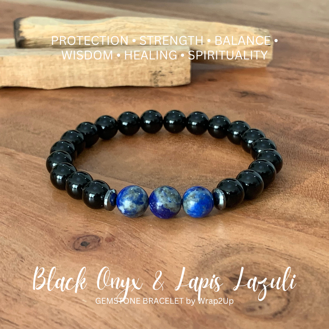 BLACK ONYX & LAPIS LAZULI TRINITY GEMSTONE BRACELET