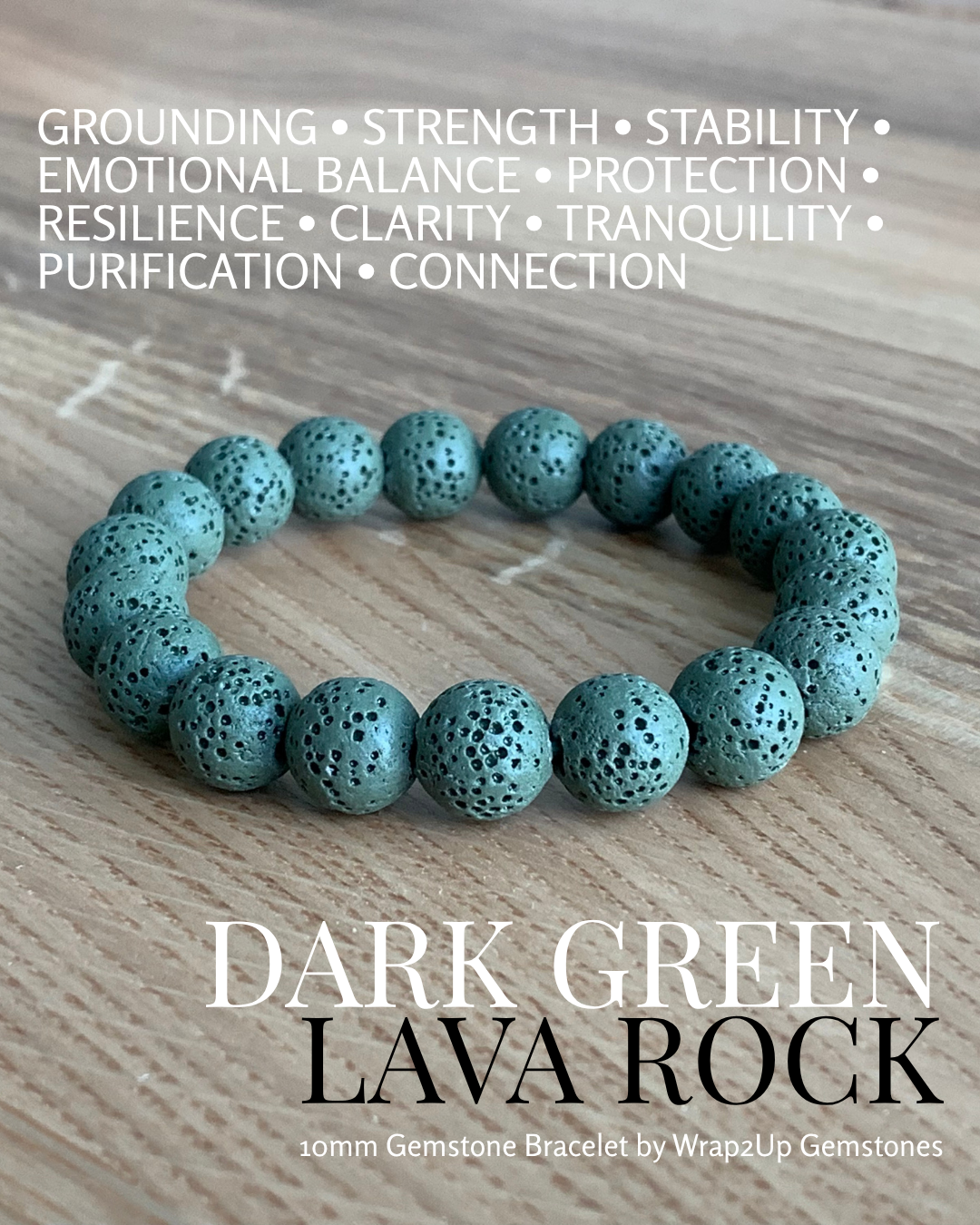 DARK GREEN LAVA ROCK GEMSTONE BRACELET