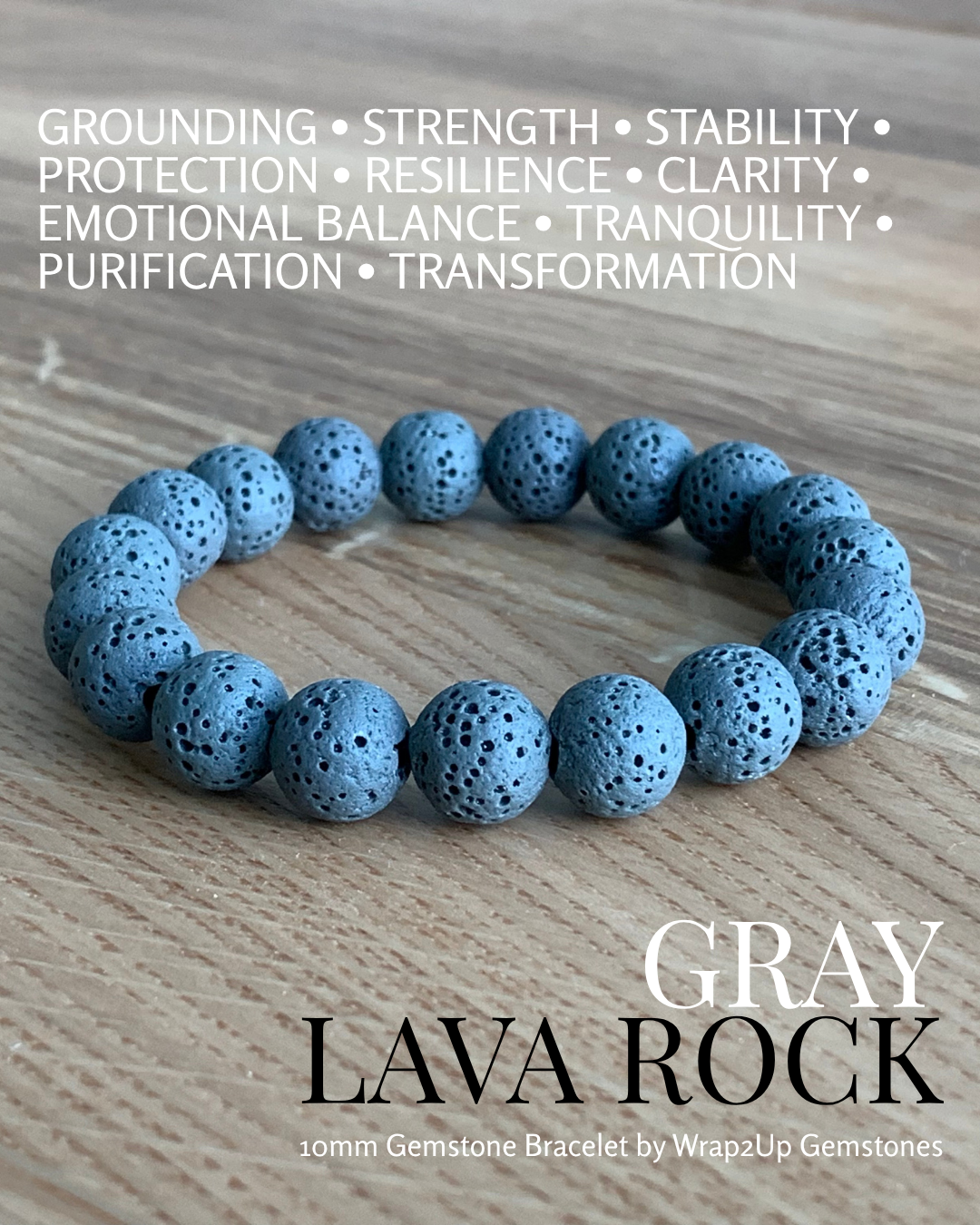 GRAY LAVA ROCK GEMSTONE BRACELET