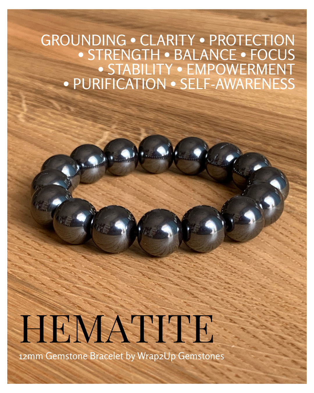 HEMATITE 12mm GEMSTONE BRACELET