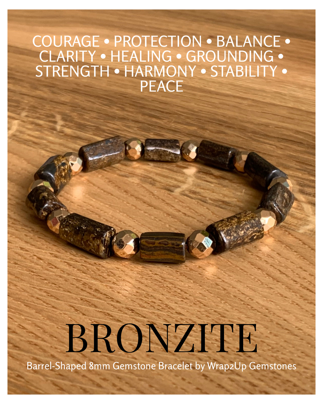 BRONZITE BARREL-SHAPED 8mm GEMSTONE BRACELET