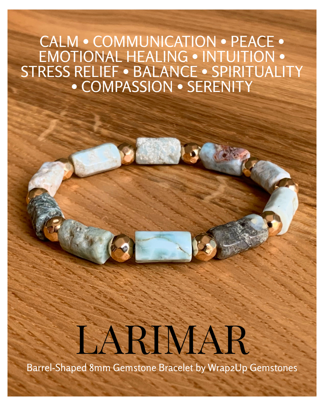 LARIMAR BARREL-SHAPED 8mm GEMSTONE BRACELET