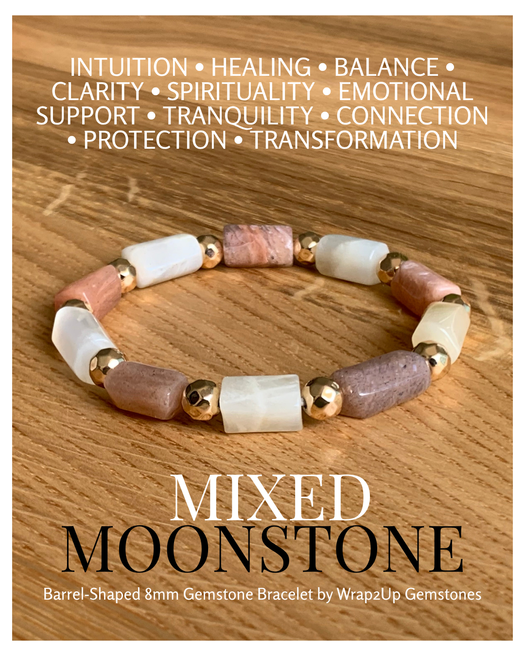 MIXED MOONSTONE BARREL-SHAPED 8mm GEMSTONE BRACELET