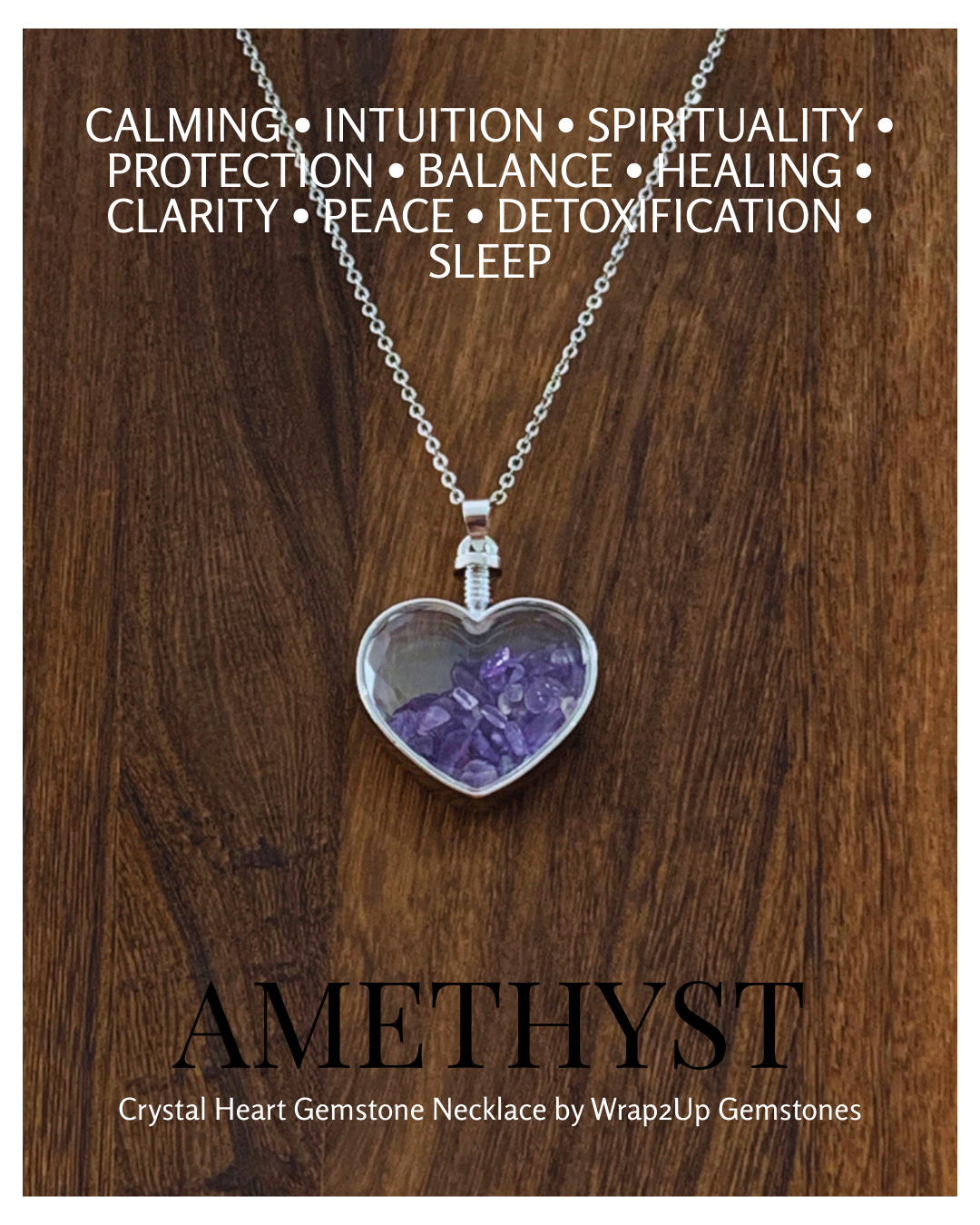 AMETHYST IN CRYSTAL HEART GEMSTONE NECKLACE