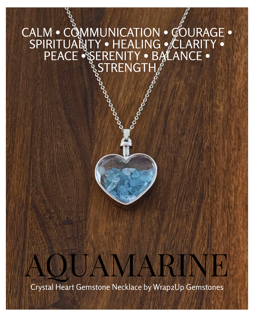 AQUAMARINE IN CRYSTAL HEART GEMSTONE NECKLACE