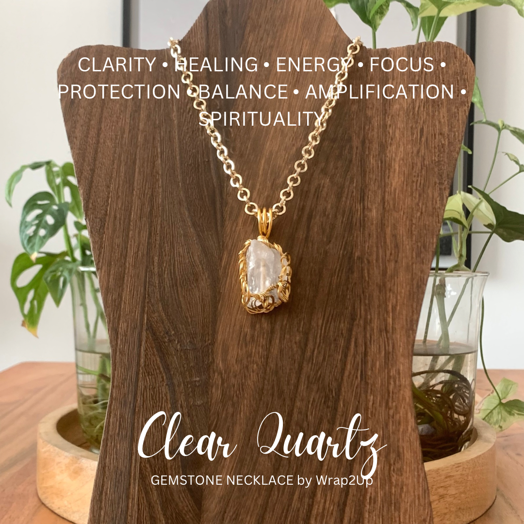 CLEAR QUARTZ WIRE-WRAPPED GEMSTONE NECKLACE