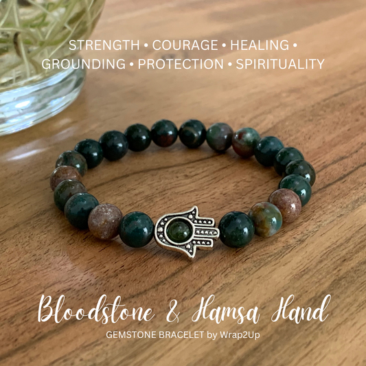 BLOODSTONE & HAMSA HAND GEMSTONE BRACELET