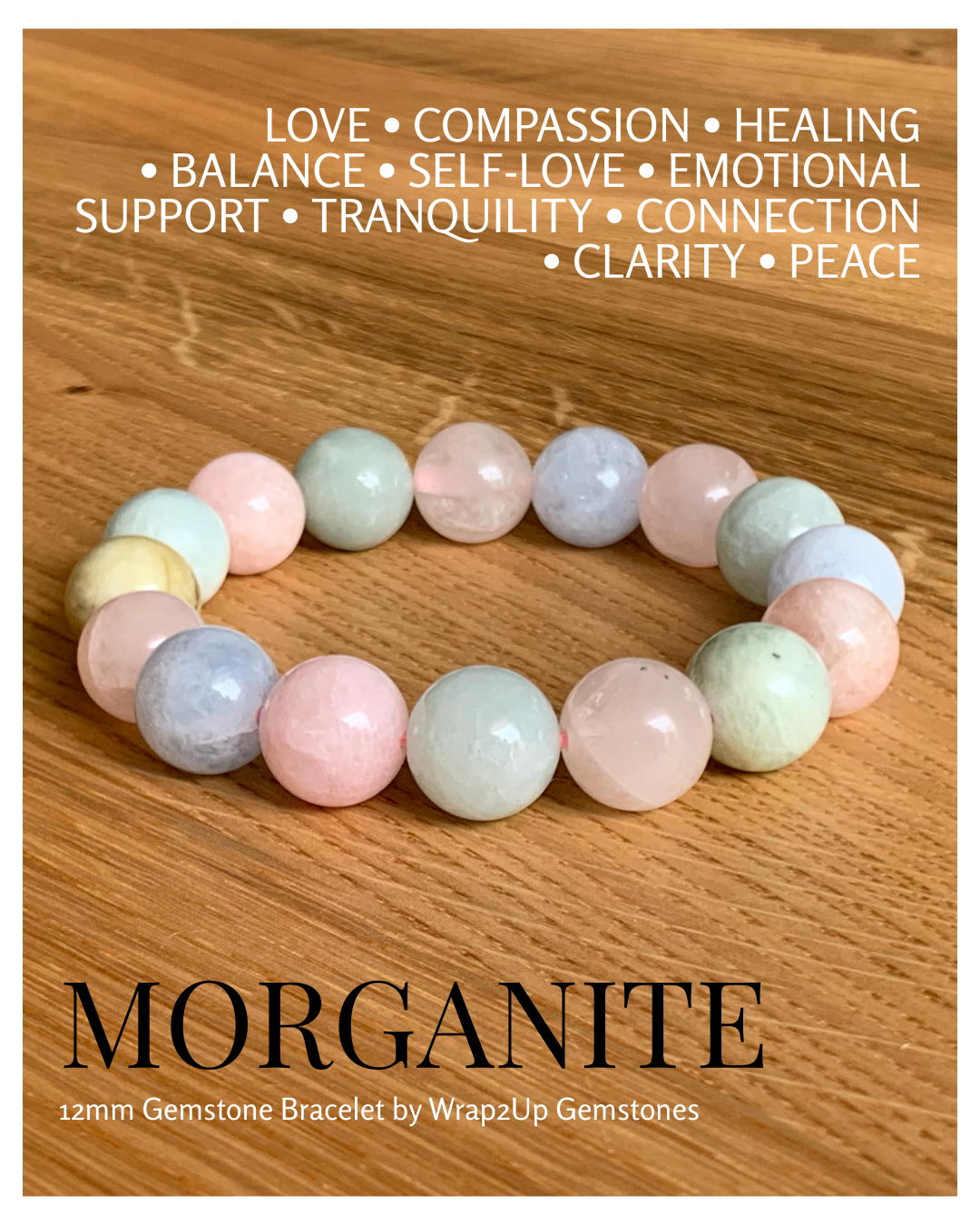 MORGANITE 12mm GEMSTONE BRACELET