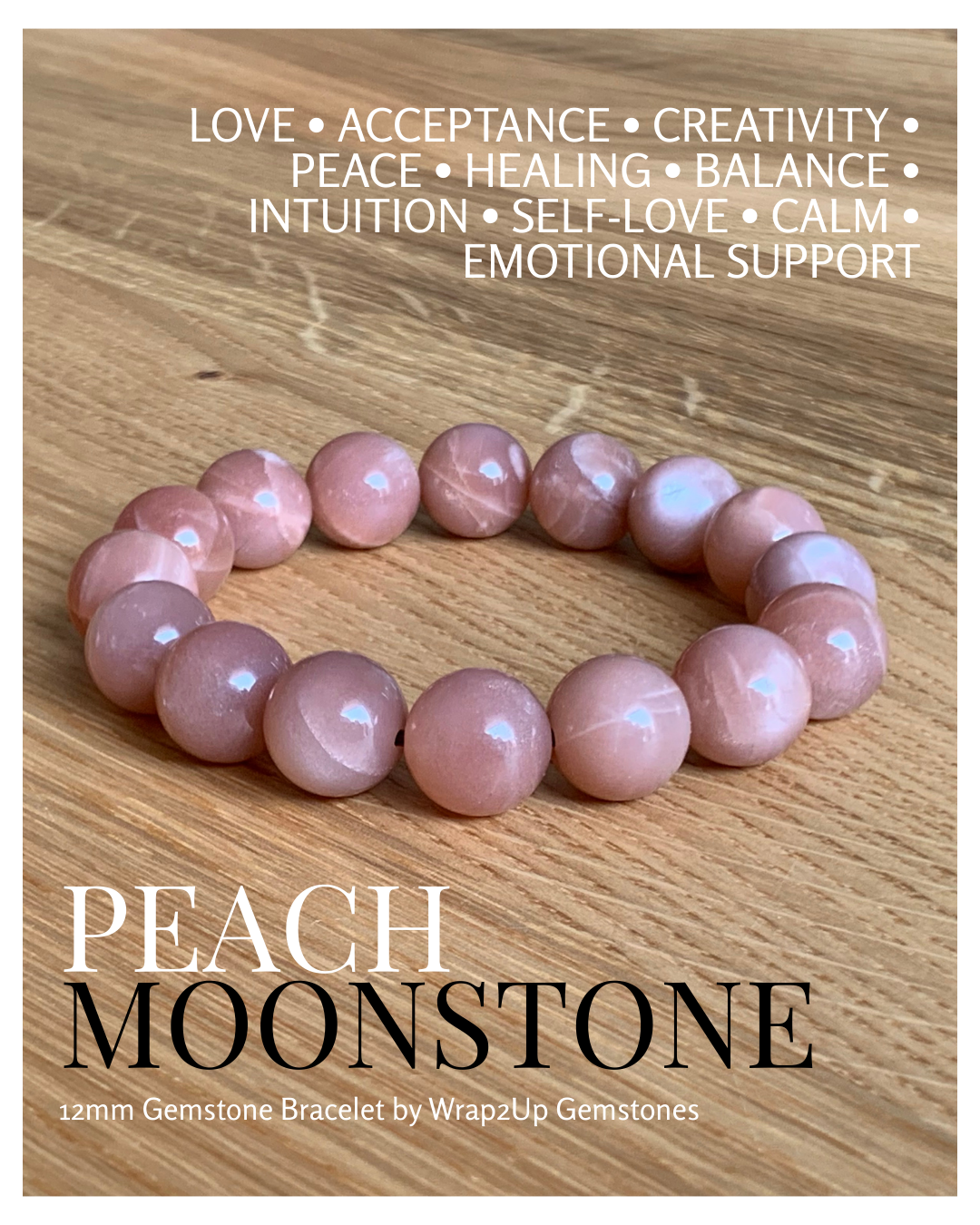 PEACH MOONSTONE 12mm GEMSTONE BRACELET
