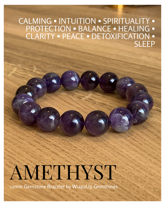 AMETHYST 12mm GEMSTONE BRACELET