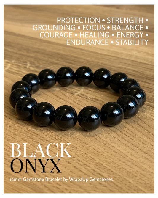 BLACK ONYX 12mm GEMSTONE BRACELET