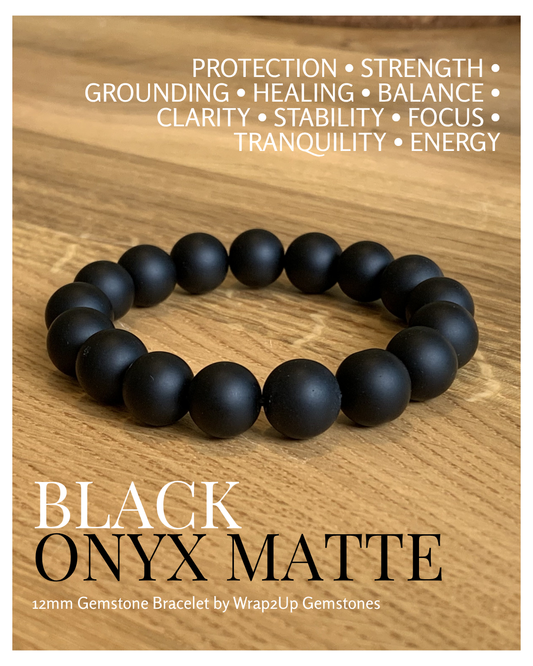 BLACK ONYX MATTE 12mm GEMSTONE BRACELET