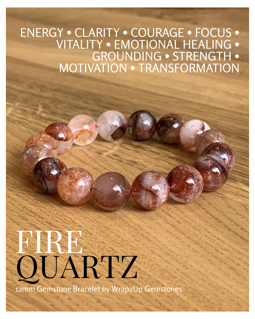 FIRE QUARTZ 12mm GEMSTONE BRACELET