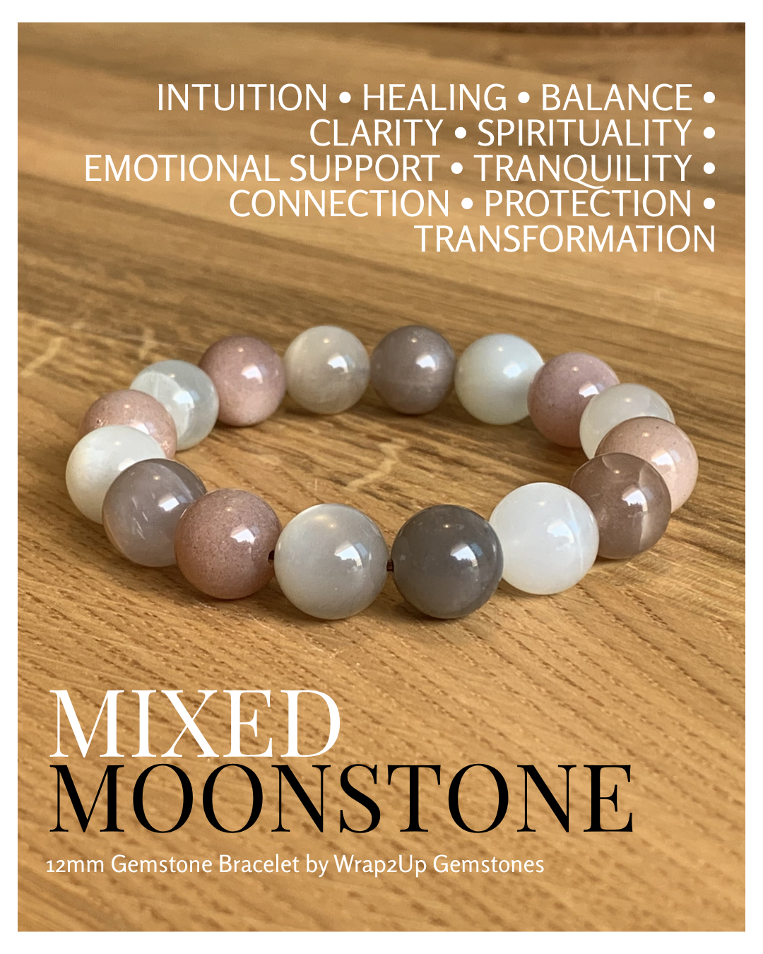 MIXED MOONSTONE 12mm GEMSTONE BRACELET