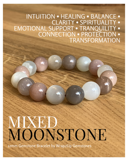 MIXED MOONSTONE 12mm GEMSTONE BRACELET
