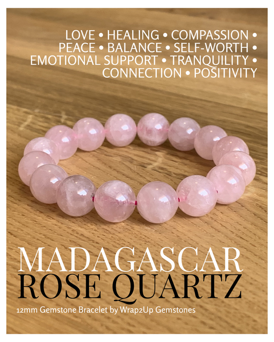 MADAGASCAR ROSE QUARTZ 12mm GEMSTONE BRACELET