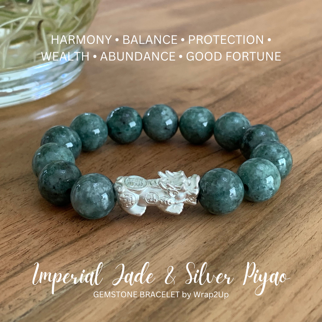 IMPERIAL JADE & SILVER PIYAO GEMSTONE BRACELET