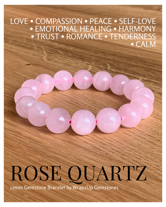 ROSE QUARTZ 12mm GEMSTONE BRACELET