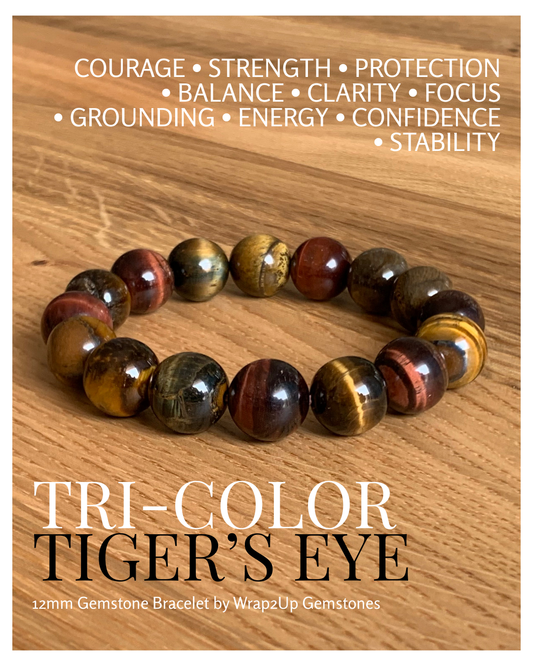 Tri-Color Tiger’s Eye 12mm Gemstone Bracelet