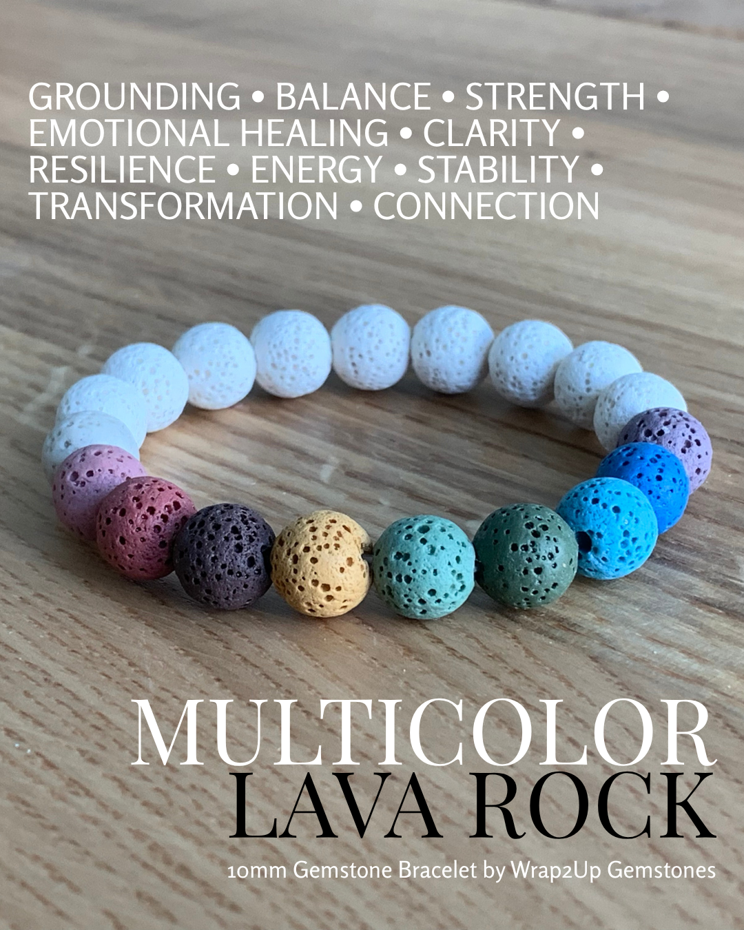 MULTICOLOR LAVA ROCK & WHITE LAVA ROCK GEMSTONE BRACELET