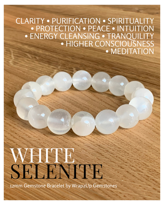 WHITE SELENITE 12mm GEMSTONE BRACELET