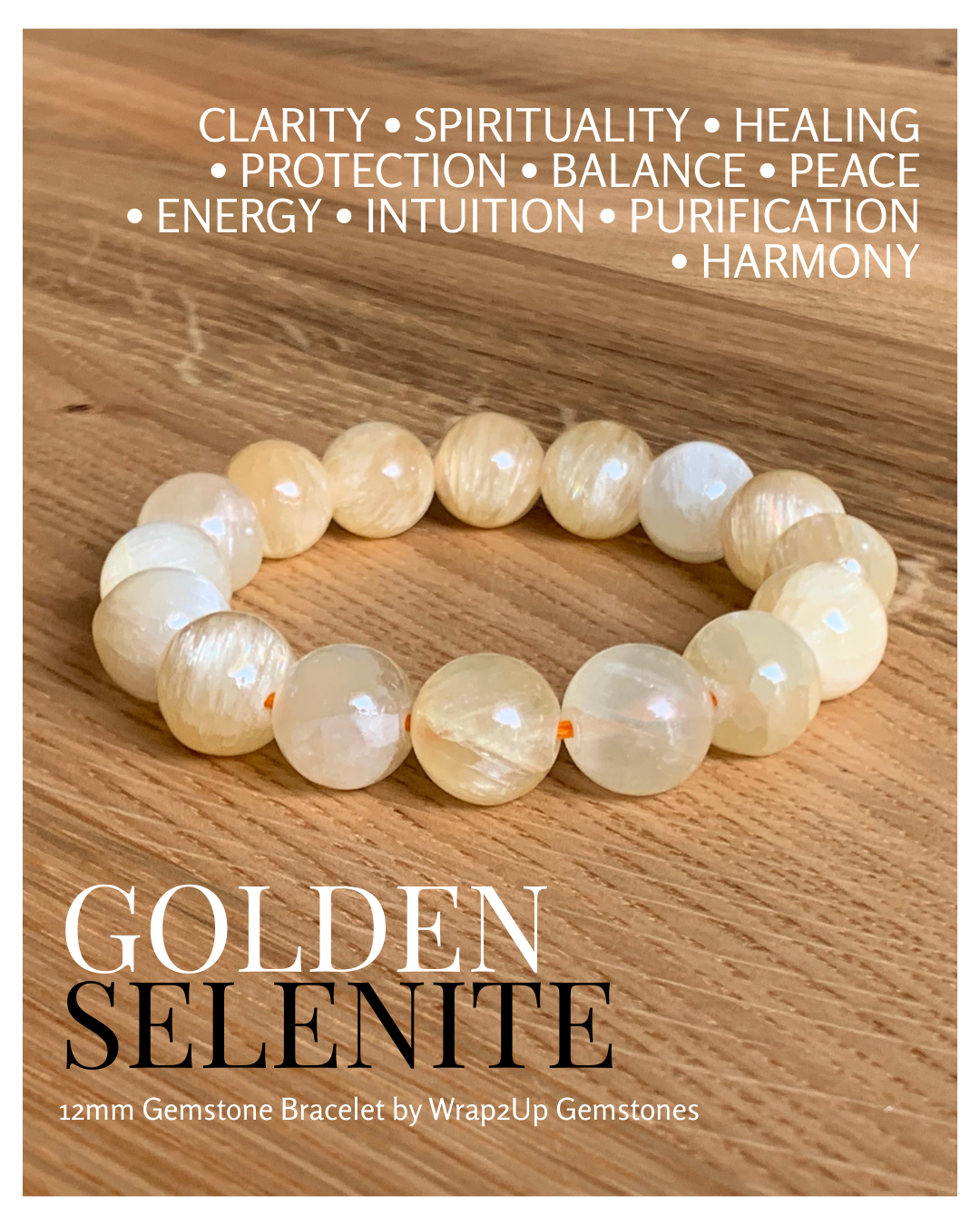 GOLDEN SELENITE 12mm GEMSTONE BRACELET