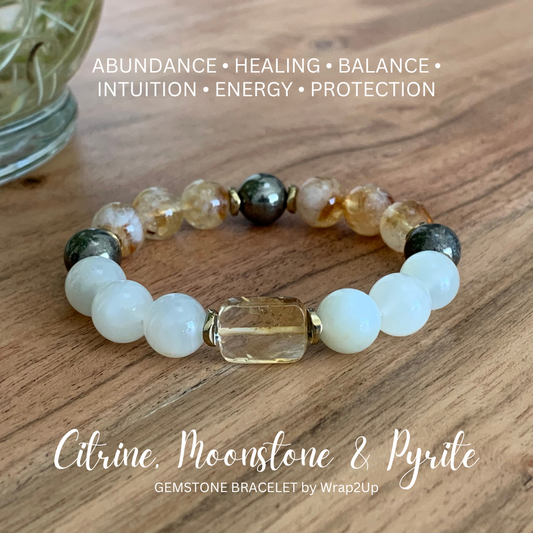 CITRINE, MOONSTONE & PYRITE GEMSTONE BRACELET