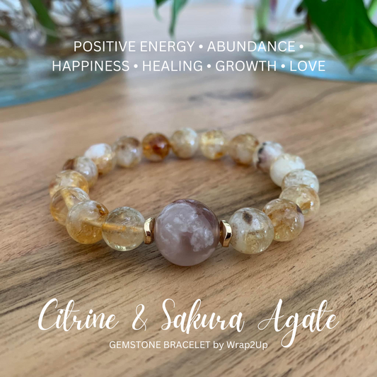 CITRINE & SAKURA AGATE GEMSTONE BRACELET