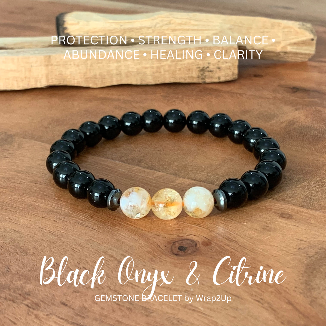 BLACK ONYX & CITRINE TRINITY GEMSTONE BRACELET