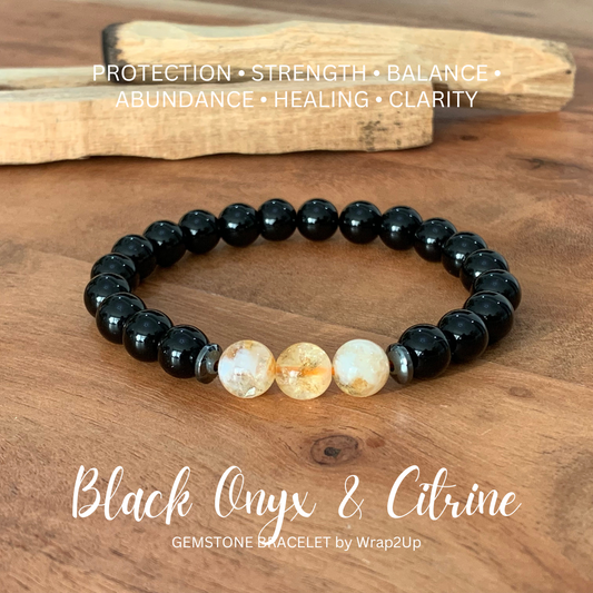 BLACK ONYX & CITRINE TRINITY GEMSTONE BRACELET