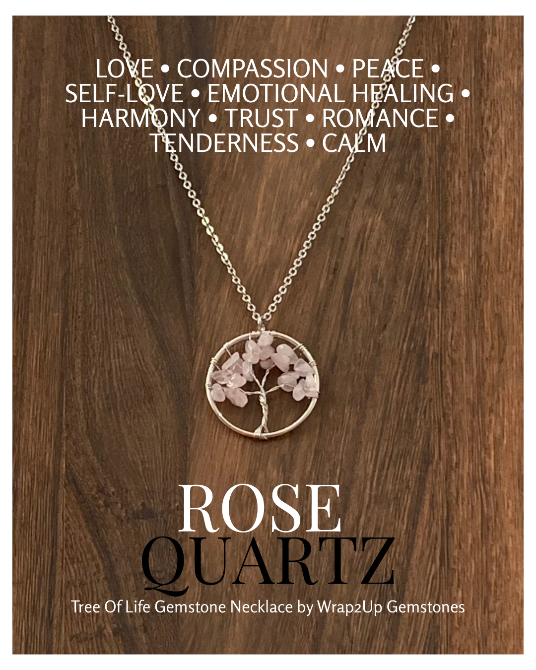 ROSE QUARTZ TREE OF LIFE GEMSTONE NECKLACE