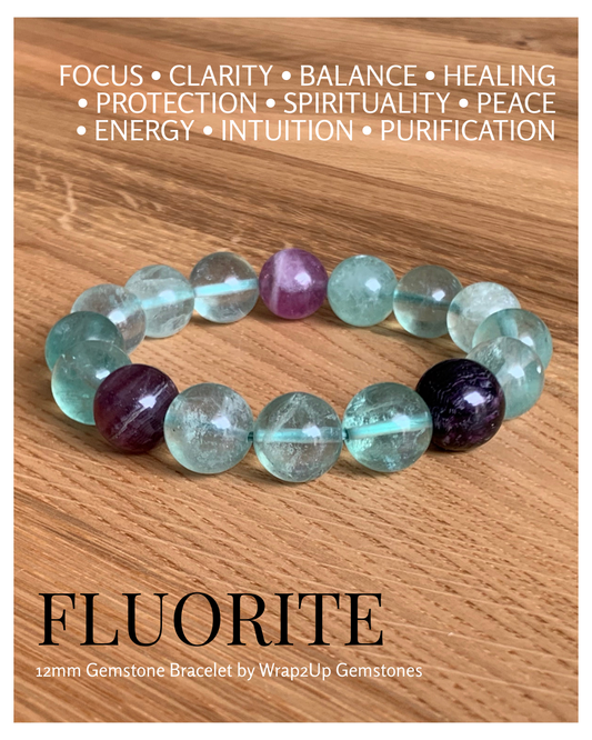 FLUORITE 12mm GEMSTONE BRACELET