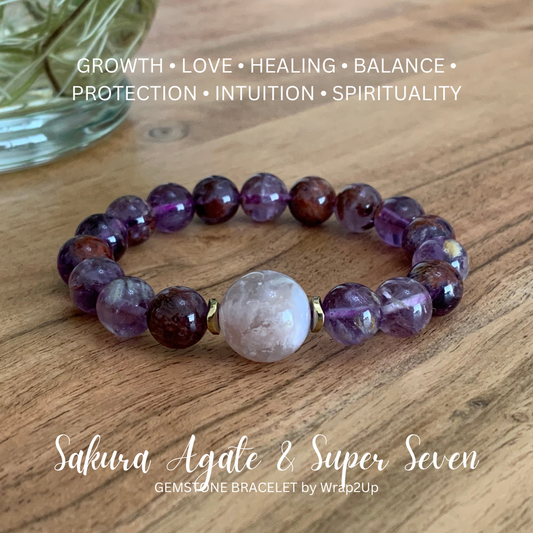 SAKURA AGATE & SUPER SEVEN GEMSTONE BRACELET