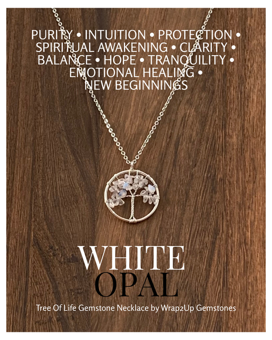 WHITE OPAL TREE OF LIFE GEMSTONE NECKLACE