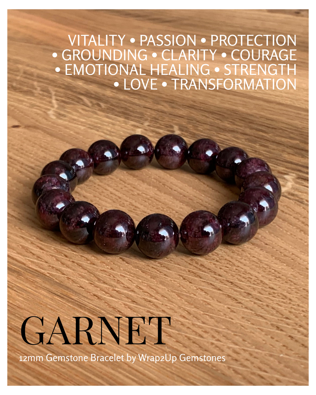 GARNET 12mm GEMSTONE BRACELET