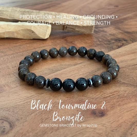 BLACK TOURMALINE & BRONZITE TRINITY GEMSTONE BRACELET