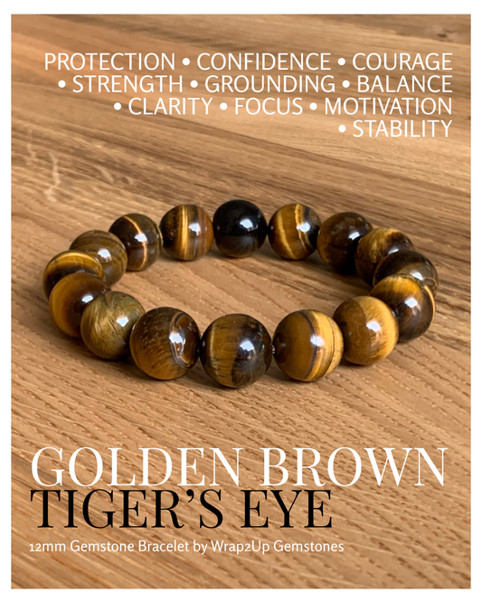 GOLDEN BROWN TIGER’S EYE 12mm GEMSTONE BRACELET