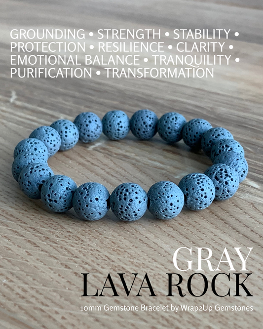 GRAY LAVA ROCK GEMSTONE BRACELET