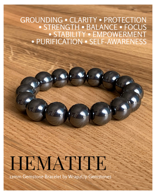 HEMATITE 12mm GEMSTONE BRACELET