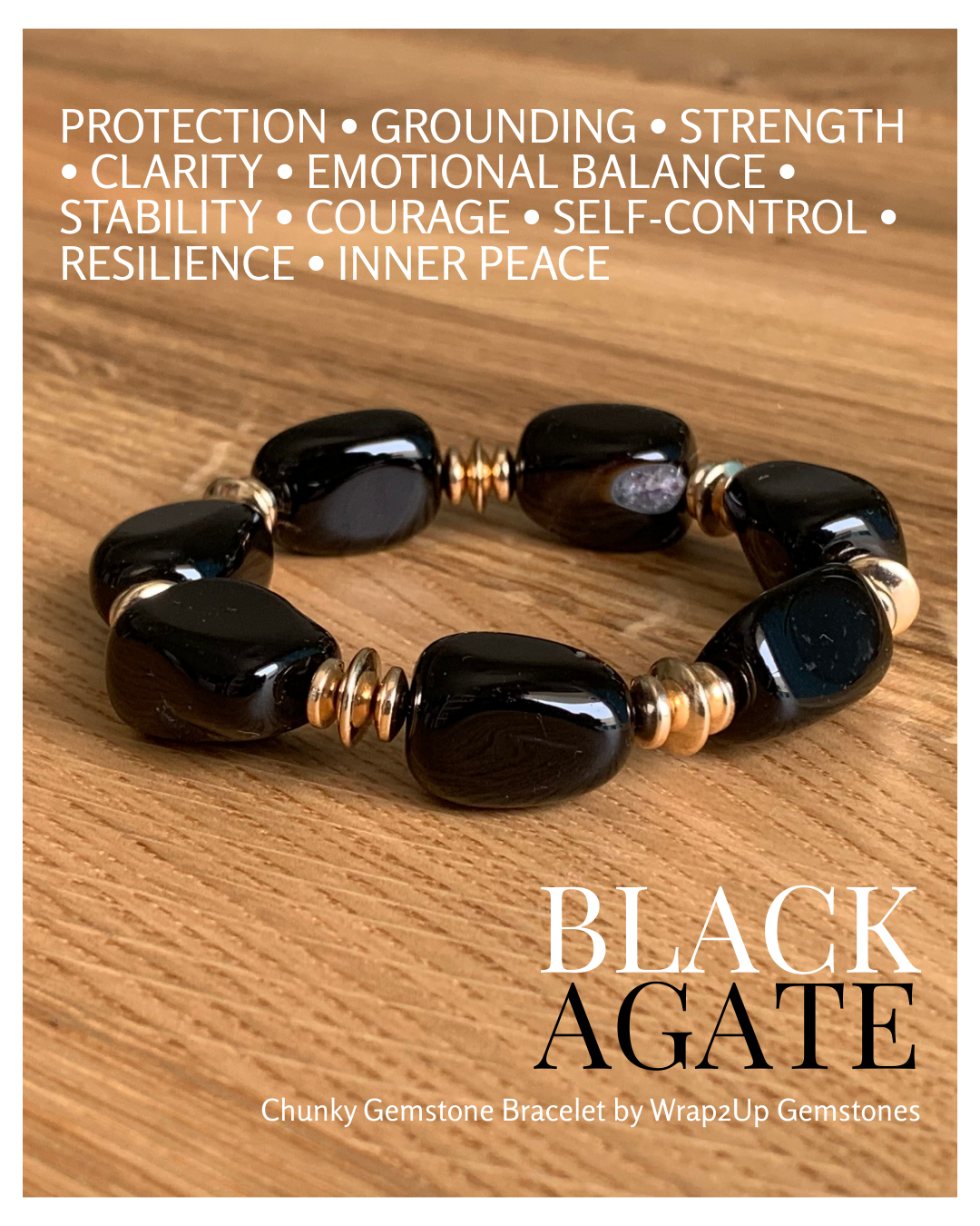 BLACK AGATE CHUNKY GEMSTONE BRACELET