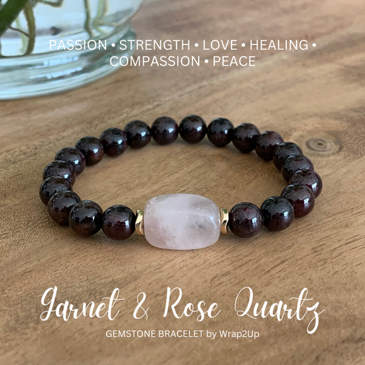 GARNET & ROSE QUARTZ GEMSTONE BRACELET