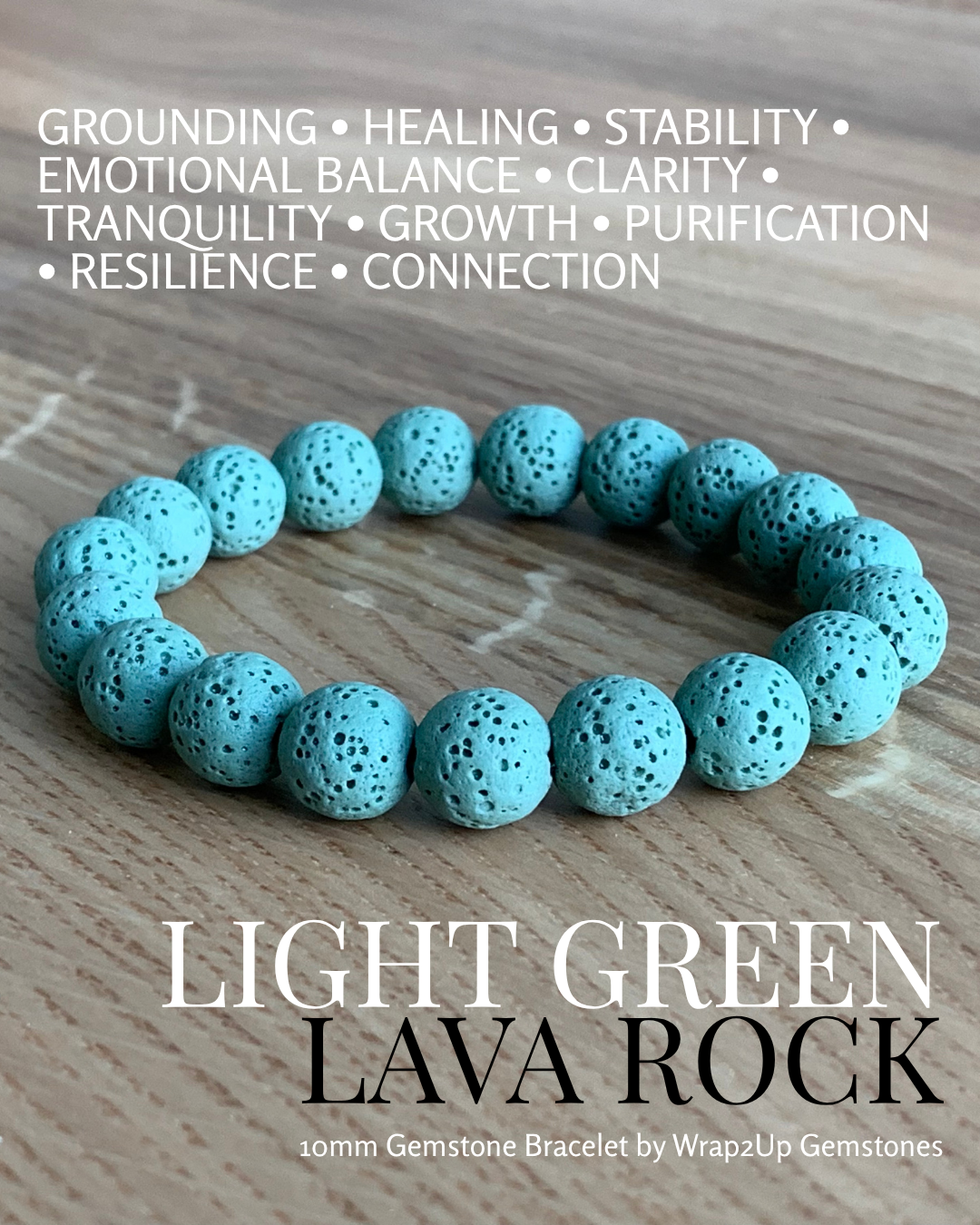 LIGHT GREEN LAVA ROCK GEMSTONE BRACELET