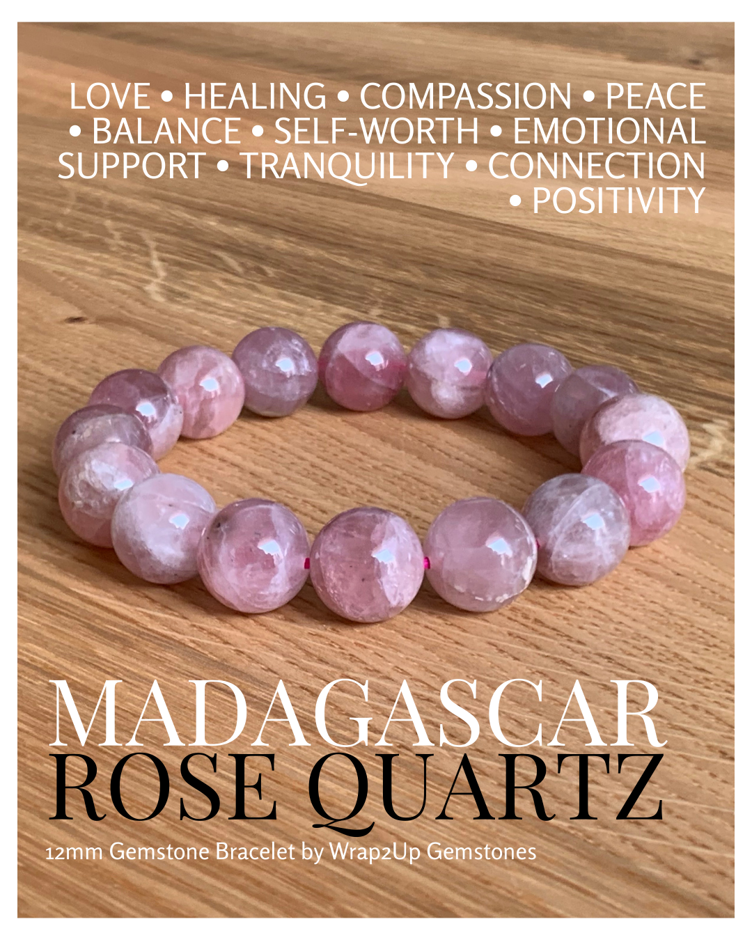 MADAGASCAR ROSE QUARTZ 12mm GEMSTONE BRACELET