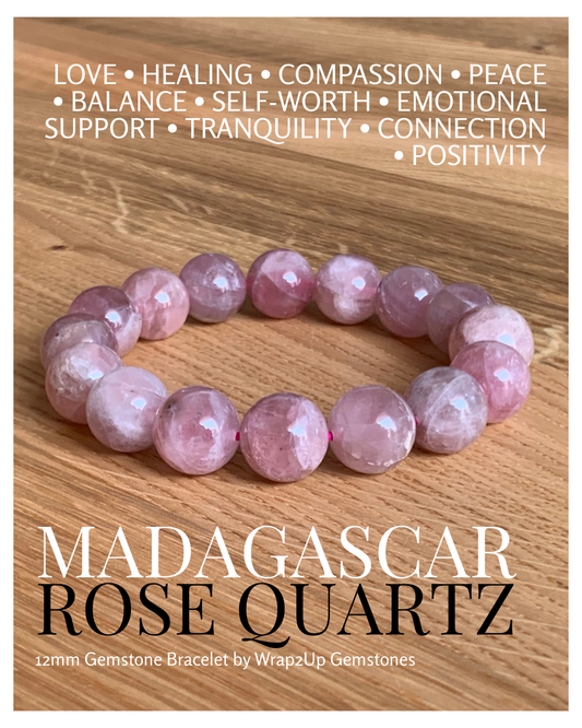 MADAGASCAR ROSE QUARTZ 12mm GEMSTONE BRACELET