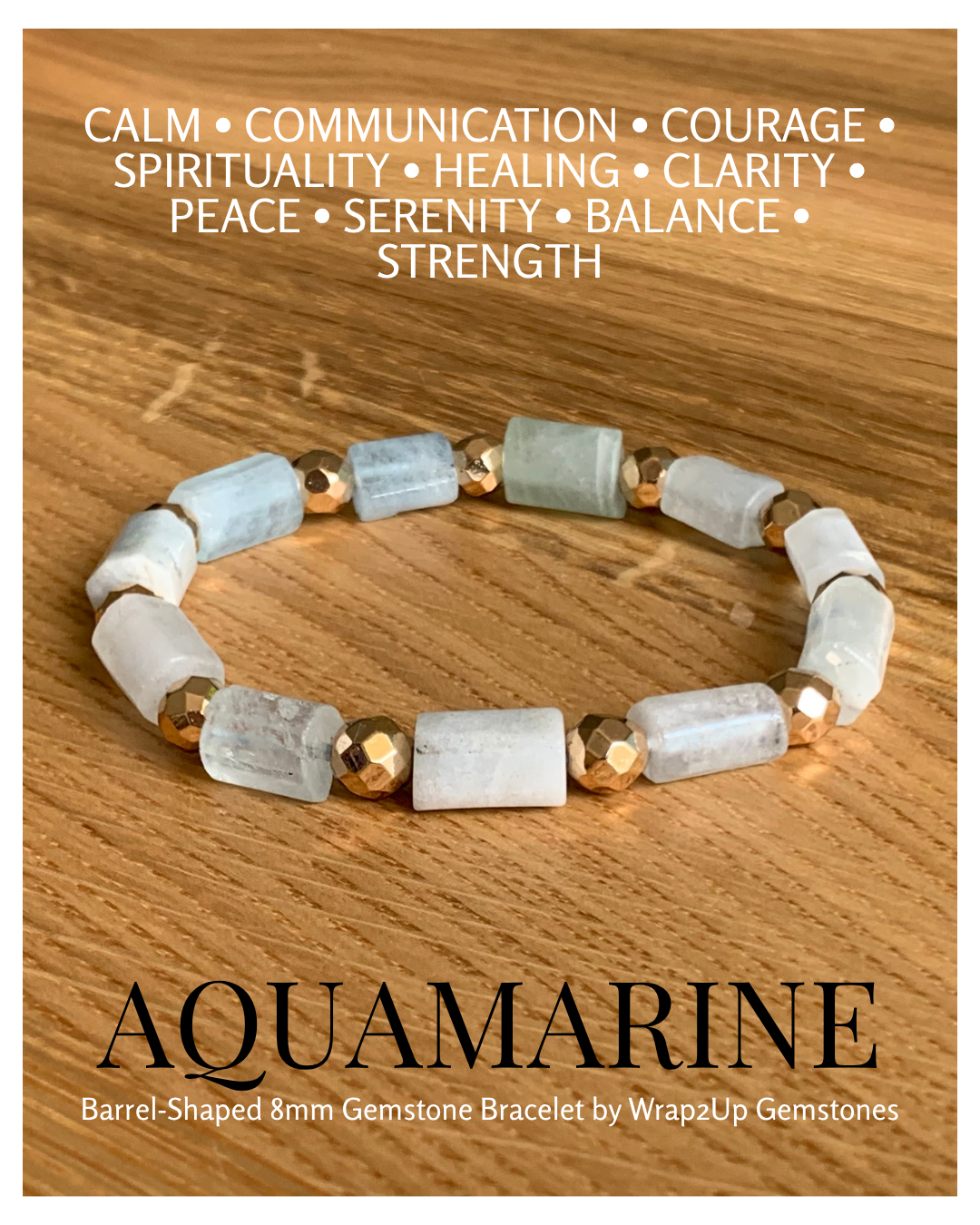 AQUAMARINE BARREL-SHAPED 8mm GEMSTONE BRACELET